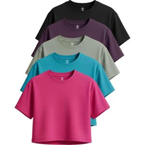 imageReal Essentials 5 Pack Womens DryFit Breeze Tech Crop Tops  Short Sleeve Athletic Workout Yoga Tees Available in PlusSet 1