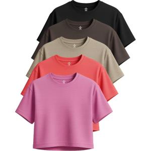 imageReal Essentials 5 Pack Womens DryFit Breeze Tech Crop Tops  Short Sleeve Athletic Workout Yoga Tees Available in PlusSet 2