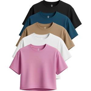 imageReal Essentials 5 Pack Womens DryFit Breeze Tech Crop Tops  Short Sleeve Athletic Workout Yoga Tees Available in PlusSet 3