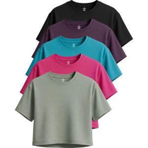 imageReal Essentials 5 Pack Womens DryFit Breeze Tech Crop Tops  Short Sleeve Athletic Workout Yoga Tees Available in PlusSet 4