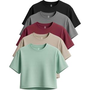 imageReal Essentials 5 Pack Womens DryFit Breeze Tech Crop Tops  Short Sleeve Athletic Workout Yoga Tees Available in PlusSet 6