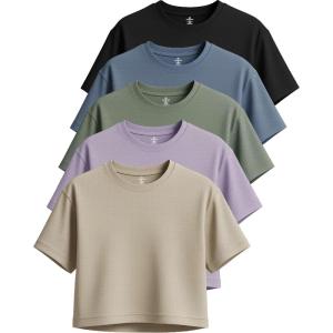 imageReal Essentials 5 Pack Womens DryFit Breeze Tech Crop Tops  Short Sleeve Athletic Workout Yoga Tees Available in PlusSet 7