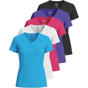imageReal Essentials 5 Pack Womens Short Sleeve Breeze Tech VNeck T Shirt Workout Top Wicking Dry Fit Athletic Tee PlusSet 1