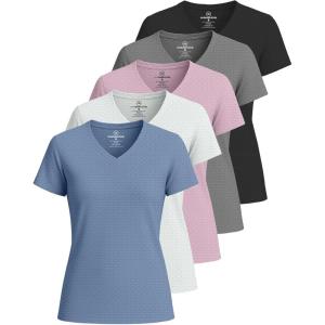 imageReal Essentials 5 Pack Womens Short Sleeve Breeze Tech VNeck T Shirt Workout Top Wicking Dry Fit Athletic Tee PlusSet 2