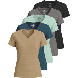 imageReal Essentials 5 Pack Womens Short Sleeve Breeze Tech VNeck T Shirt Workout Top Wicking Dry Fit Athletic Tee PlusSet 3