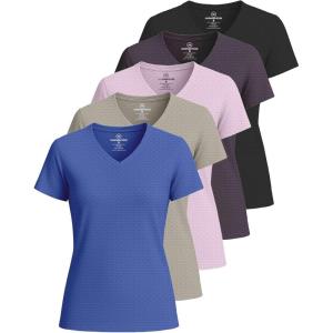 imageReal Essentials 5 Pack Womens Short Sleeve Breeze Tech VNeck T Shirt Workout Top Wicking Dry Fit Athletic Tee PlusSet 4
