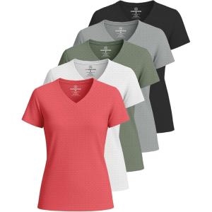 imageReal Essentials 5 Pack Womens Short Sleeve Breeze Tech VNeck T Shirt Workout Top Wicking Dry Fit Athletic Tee PlusSet 8