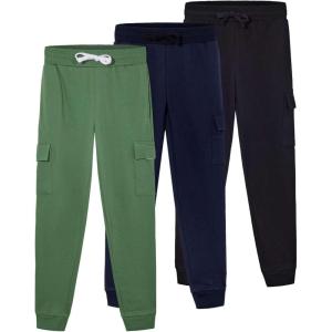 imageReal Essentials 3 Pack Girls Fleece Cargo Joggers Athletic Sweatpants  Casual Pants with Pockets Ages 616Set 2