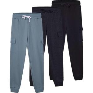 imageReal Essentials 3 Pack Girls Fleece Cargo Joggers Athletic Sweatpants  Casual Pants with Pockets Ages 616Set 3