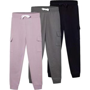 imageReal Essentials 3 Pack Girls Fleece Cargo Joggers Athletic Sweatpants  Casual Pants with Pockets Ages 616Set 7
