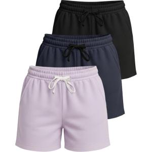 imageReal Essentials 3 Pack Womens Cotton Fleece Lounge Pajama Sleep Shorts with Pockets and Drawstring Available in Plus SizeSet 1