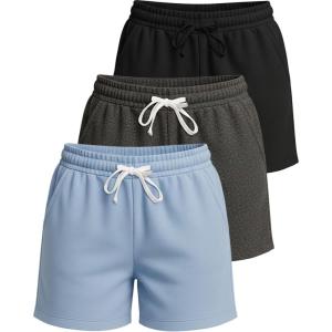 imageReal Essentials 3 Pack Womens Cotton Fleece Lounge Pajama Sleep Shorts with Pockets and Drawstring Available in Plus SizeSet 3