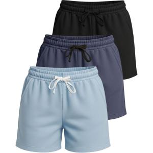 imageReal Essentials 3 Pack Womens Cotton Fleece Lounge Pajama Sleep Shorts with Pockets and Drawstring Available in Plus SizeSet 4