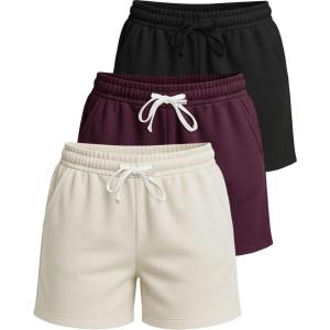 imageReal Essentials 3 Pack Womens Cotton Fleece Lounge Pajama Sleep Shorts with Pockets and Drawstring Available in Plus SizeSet 5