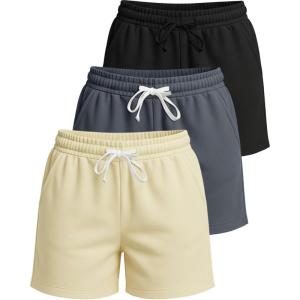 imageReal Essentials 3 Pack Womens Cotton Fleece Lounge Pajama Sleep Shorts with Pockets and Drawstring Available in Plus SizeSet 6