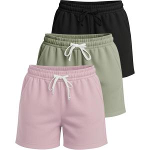 imageReal Essentials 3 Pack Womens Cotton Fleece Lounge Pajama Sleep Shorts with Pockets and Drawstring Available in Plus SizeSet 7