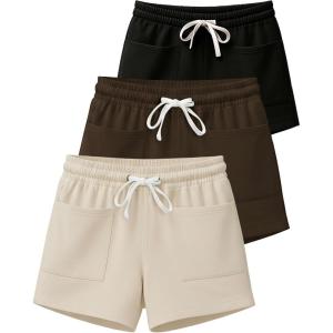 imageReal Essentials 3 Pack Womens French Terry Square Pocket Shorts Lounge Casual Shorts with Pockets Available in PlusSet 1