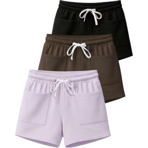 imageReal Essentials 3 Pack Womens French Terry Square Pocket Shorts Lounge Casual Shorts with Pockets Available in PlusSet 2