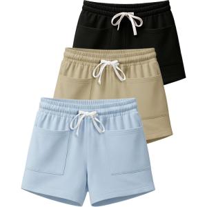 imageReal Essentials 3 Pack Womens French Terry Square Pocket Shorts Lounge Casual Shorts with Pockets Available in PlusSet 5