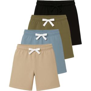 imageReal Essentials 4 Pack Boys Fleece Lounge Shorts  Soft PullOn Gym School Sleep ampamp Active Sports Shorts for KidsSet 2