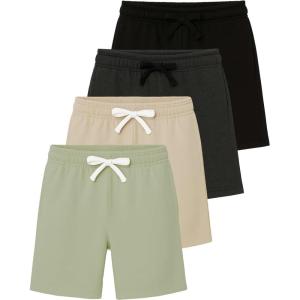 imageReal Essentials 4 Pack Boys Fleece Lounge Shorts  Soft PullOn Gym School Sleep ampamp Active Sports Shorts for KidsSet 3