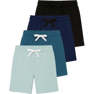 imageReal Essentials 4 Pack Boys Fleece Lounge Shorts  Soft PullOn Gym School Sleep ampamp Active Sports Shorts for KidsSet 4