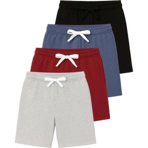 imageReal Essentials 4 Pack Boys Fleece Lounge Shorts  Soft PullOn Gym School Sleep ampamp Active Sports Shorts for KidsSet 5