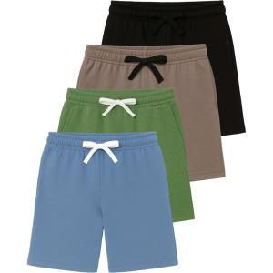 imageReal Essentials 4 Pack Boys Fleece Lounge Shorts  Soft PullOn Gym School Sleep ampamp Active Sports Shorts for KidsSet 8