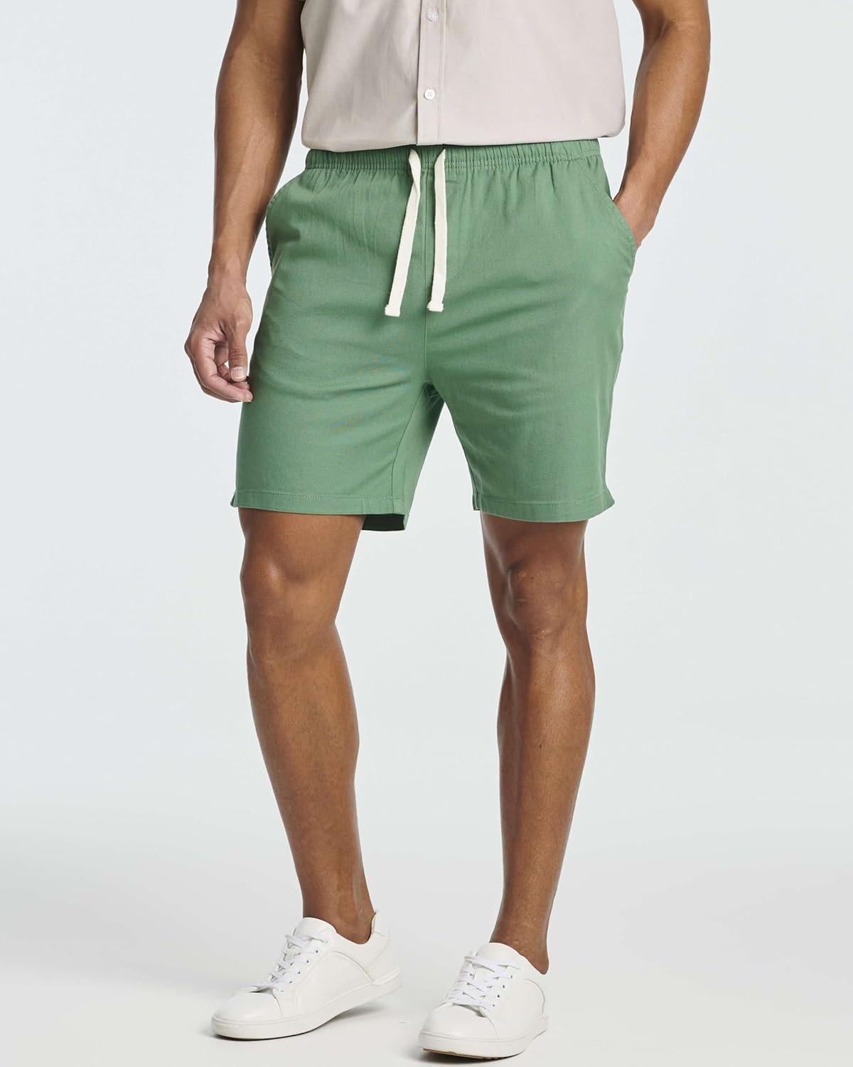 imageReal Essentials 3 Pack Mens 7quot Cotton Chino Golf Walking Shorts Elastic Waist Drawstring Back Pockets Casual Lounge HybridSet 1