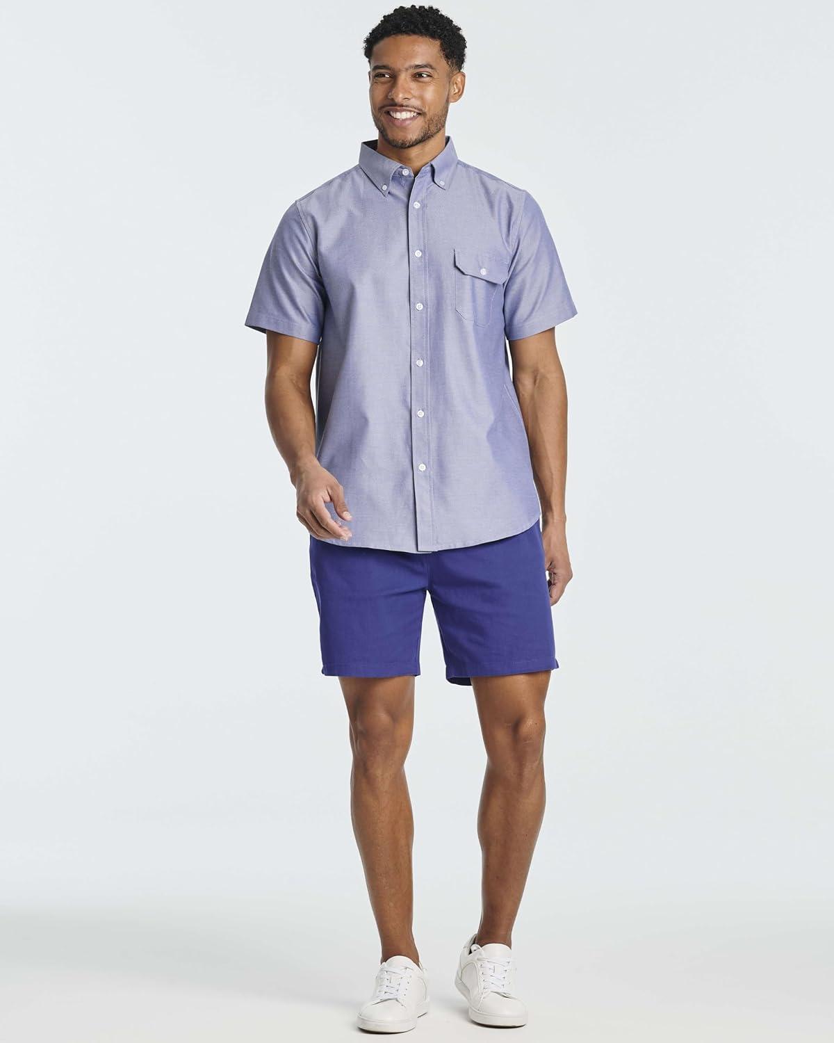 imageReal Essentials 3 Pack Mens 7quot Cotton Chino Golf Walking Shorts Elastic Waist Drawstring Back Pockets Casual Lounge HybridSet 2