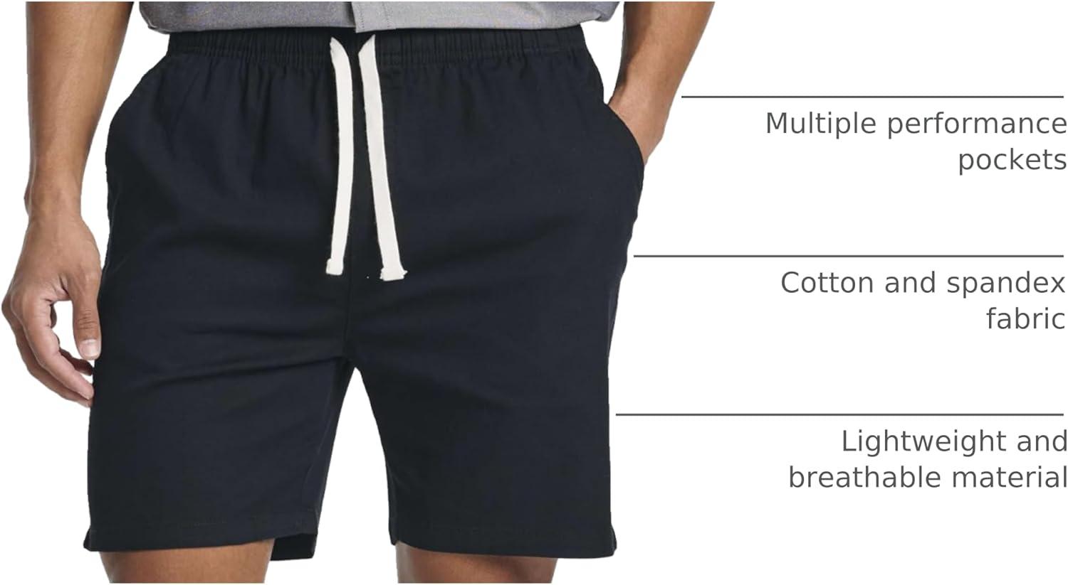 imageReal Essentials 3 Pack Mens 7quot Cotton Chino Golf Walking Shorts Elastic Waist Drawstring Back Pockets Casual Lounge HybridSet 2