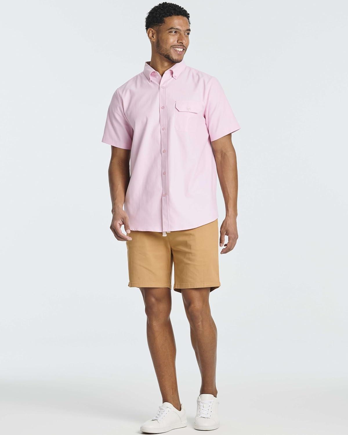 imageReal Essentials 3 Pack Mens 7quot Cotton Chino Golf Walking Shorts Elastic Waist Drawstring Back Pockets Casual Lounge HybridSet 3