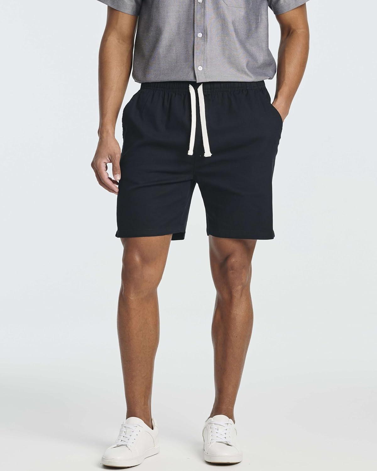 imageReal Essentials 3 Pack Mens 7quot Cotton Chino Golf Walking Shorts Elastic Waist Drawstring Back Pockets Casual Lounge HybridSet 4