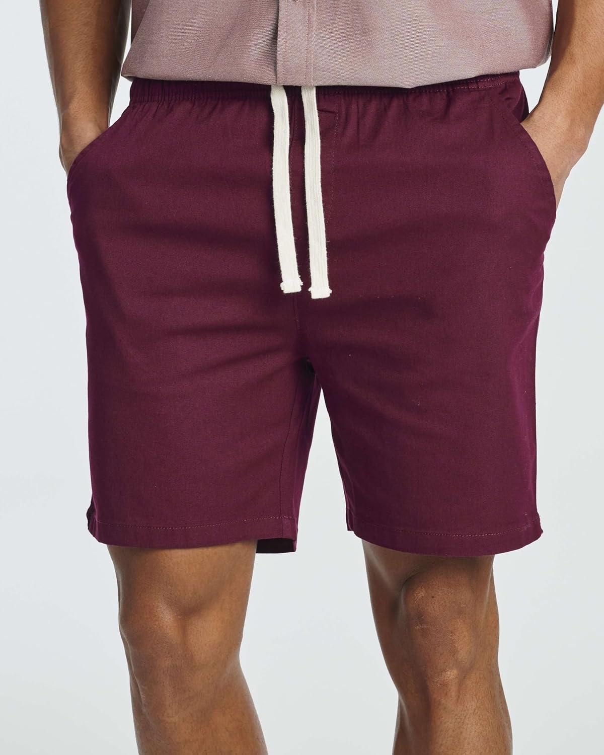 imageReal Essentials 3 Pack Mens 7quot Cotton Chino Golf Walking Shorts Elastic Waist Drawstring Back Pockets Casual Lounge HybridSet 5