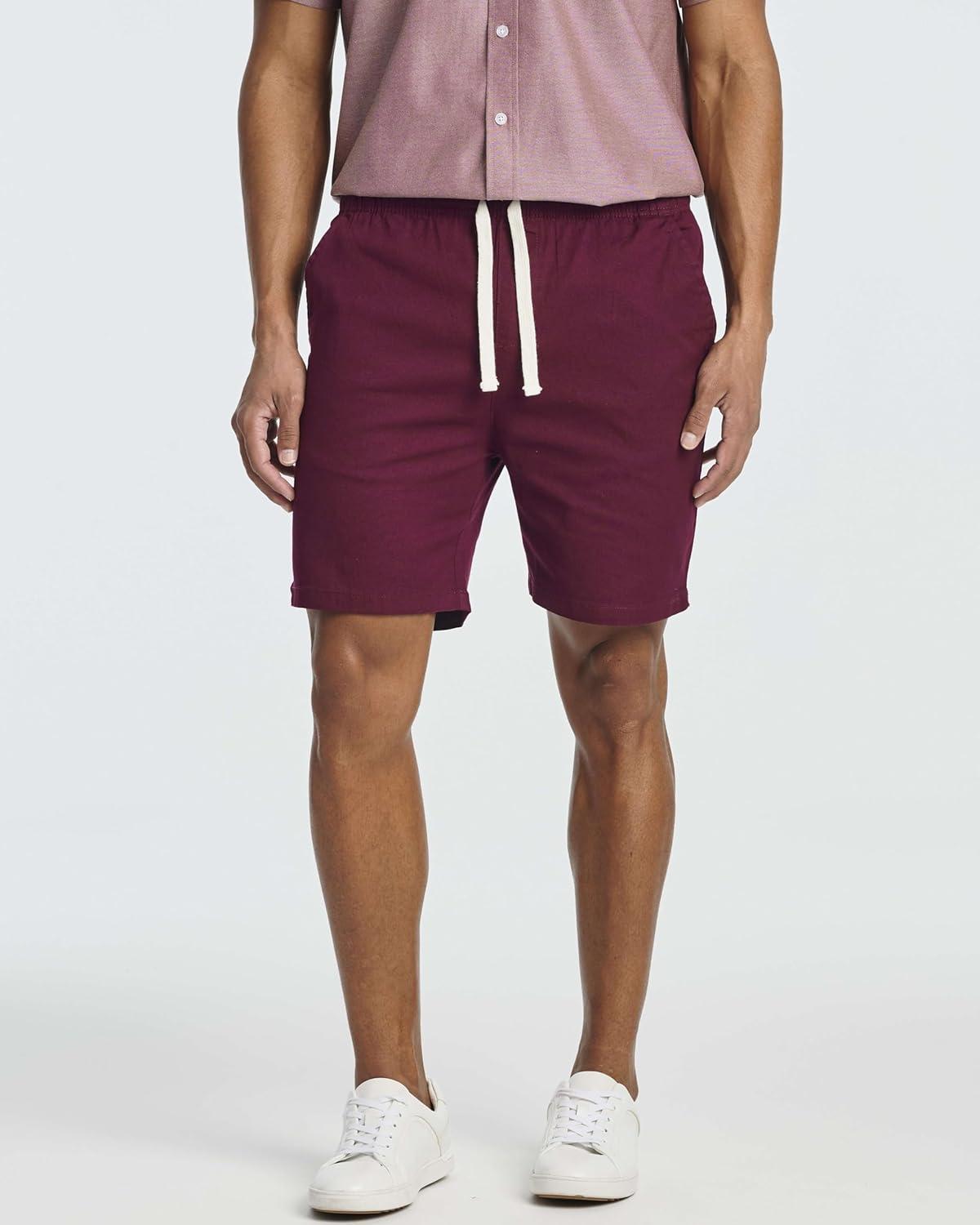 imageReal Essentials 3 Pack Mens 7quot Cotton Chino Golf Walking Shorts Elastic Waist Drawstring Back Pockets Casual Lounge HybridSet 5