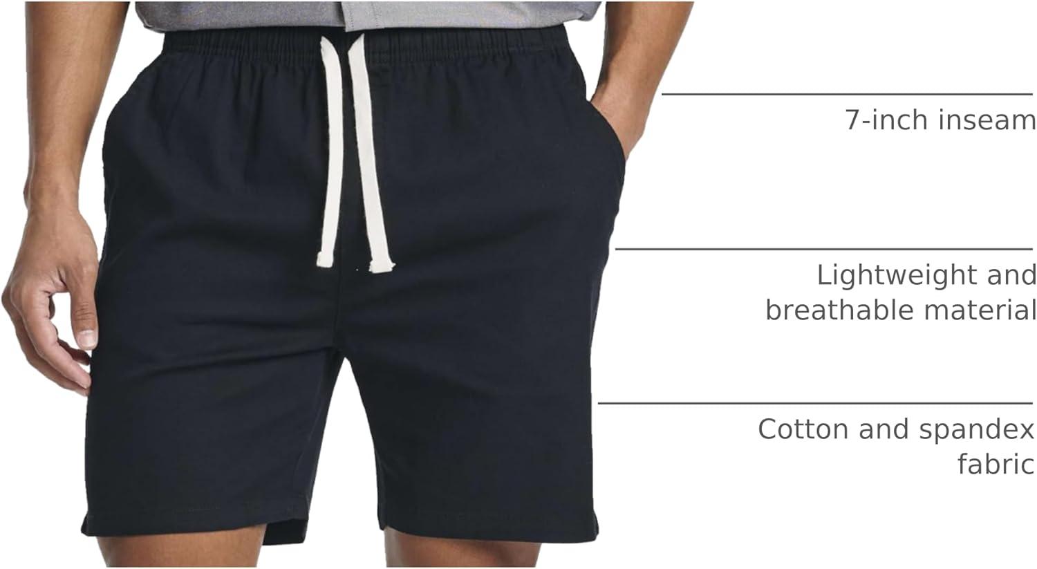 imageReal Essentials 3 Pack Mens 7quot Cotton Chino Golf Walking Shorts Elastic Waist Drawstring Back Pockets Casual Lounge HybridSet 6
