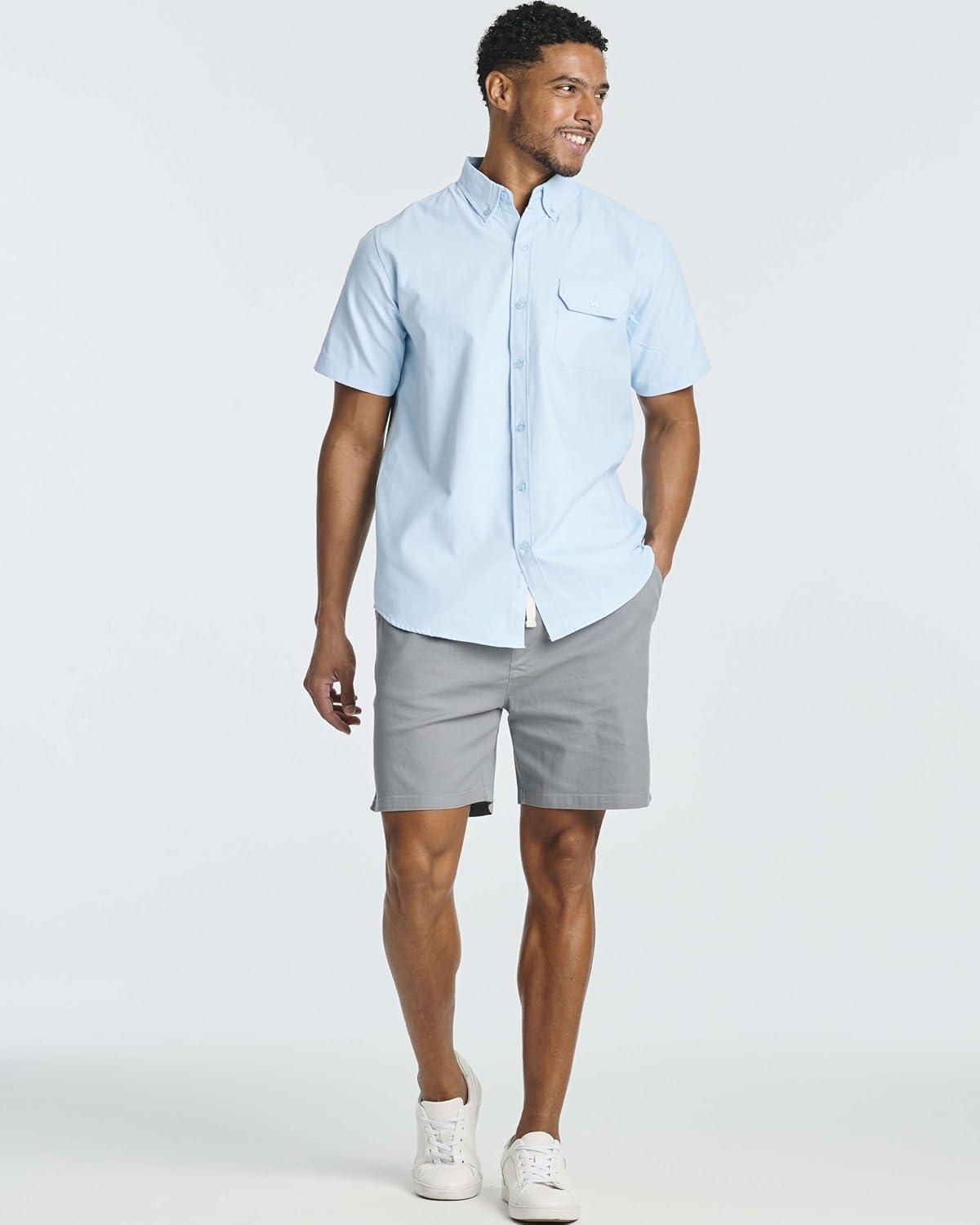 imageReal Essentials 3 Pack Mens 7quot Cotton Chino Golf Walking Shorts Elastic Waist Drawstring Back Pockets Casual Lounge HybridSet 7