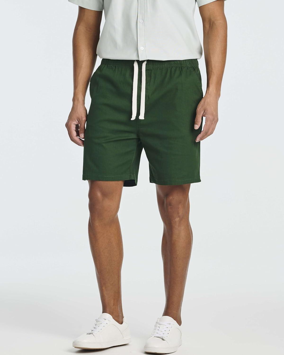 imageReal Essentials 3 Pack Mens 7quot Cotton Chino Golf Walking Shorts Elastic Waist Drawstring Back Pockets Casual Lounge HybridSet 8