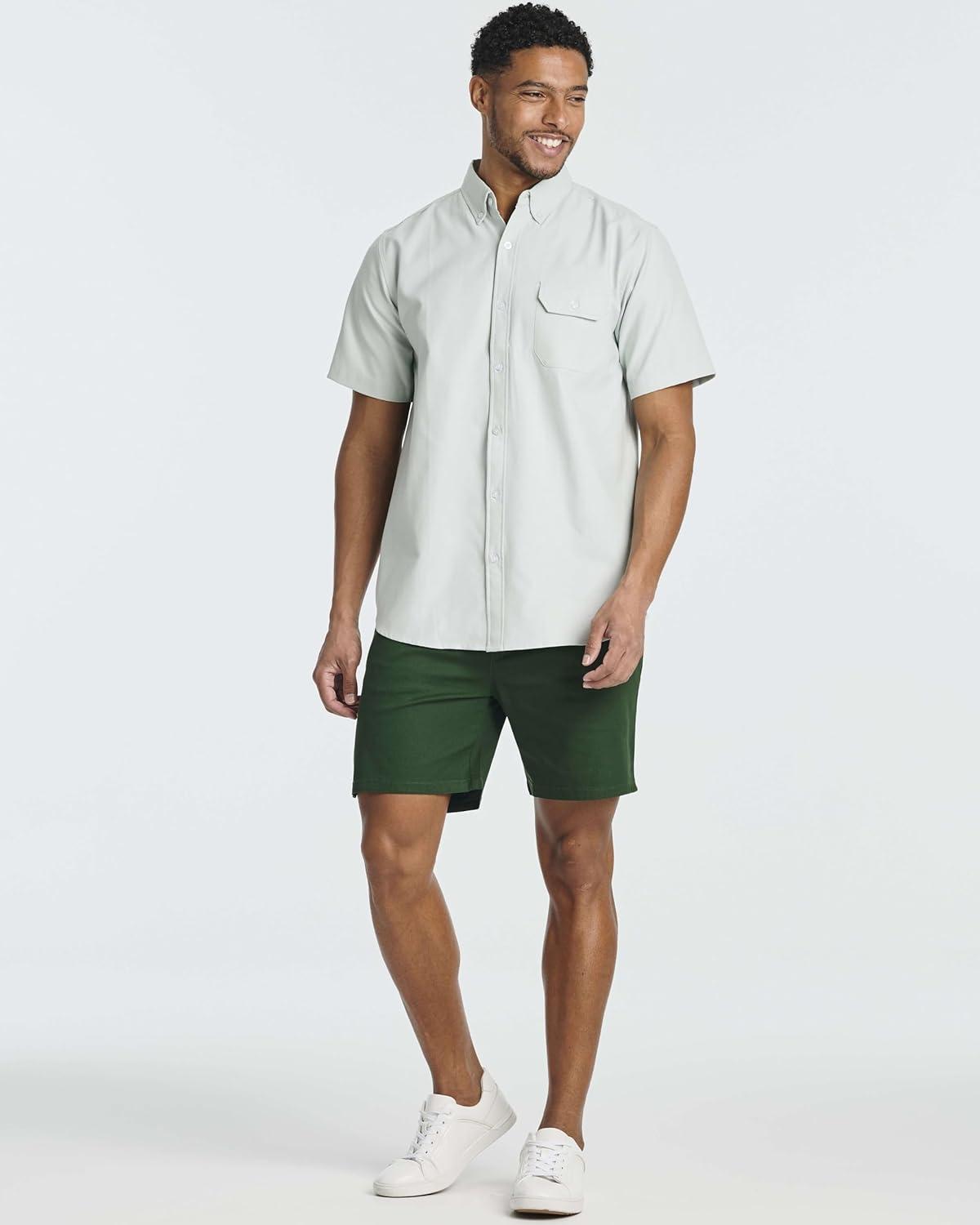 imageReal Essentials 3 Pack Mens 7quot Cotton Chino Golf Walking Shorts Elastic Waist Drawstring Back Pockets Casual Lounge HybridSet 8