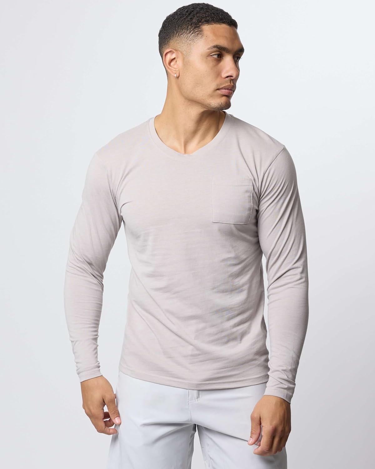 imageReal Essentials 3 Pack Mens Cotton Performance Long Sleeve Crew Neck Pocket TShirt Athletic Top Available in Big ampamp TallSet 8