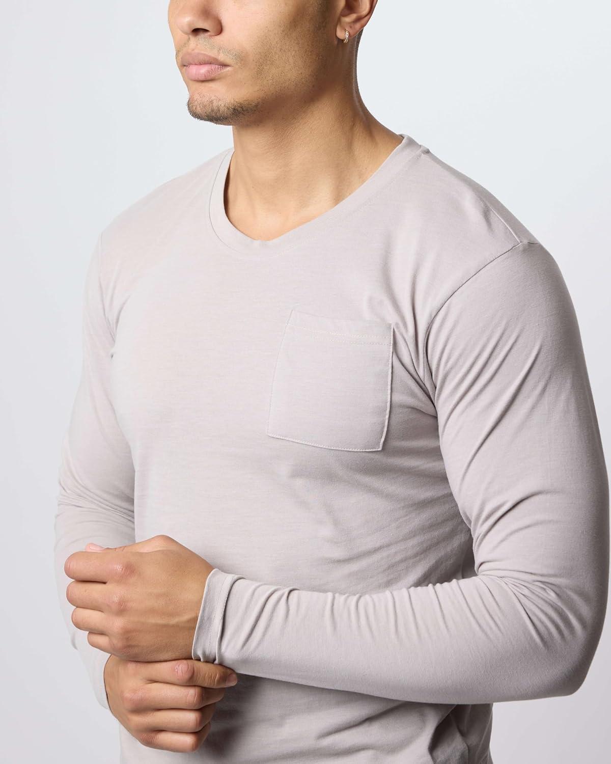 imageReal Essentials 3 Pack Mens Cotton Performance Long Sleeve Crew Neck Pocket TShirt Athletic Top Available in Big ampamp TallSet 8