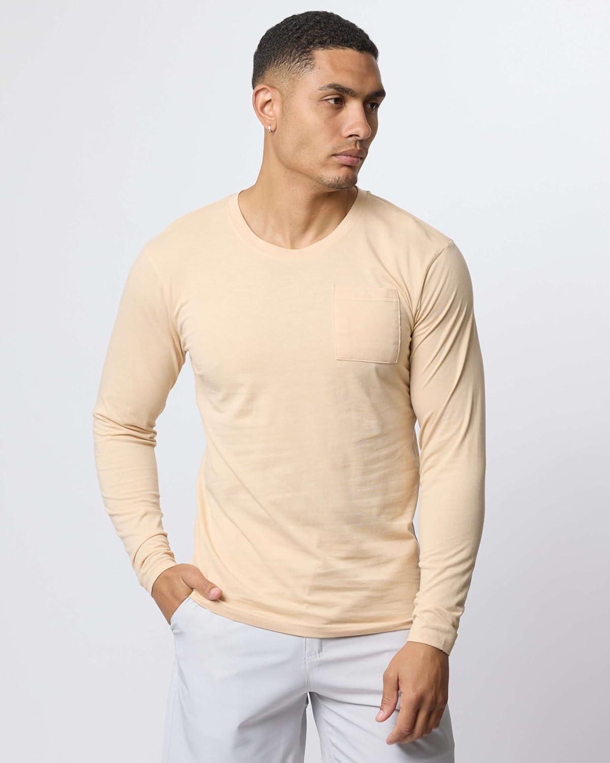 imageReal Essentials 3 Pack Mens Cotton Performance Long Sleeve Crew Neck Pocket TShirt Athletic Top Available in Big ampamp TallSet 9