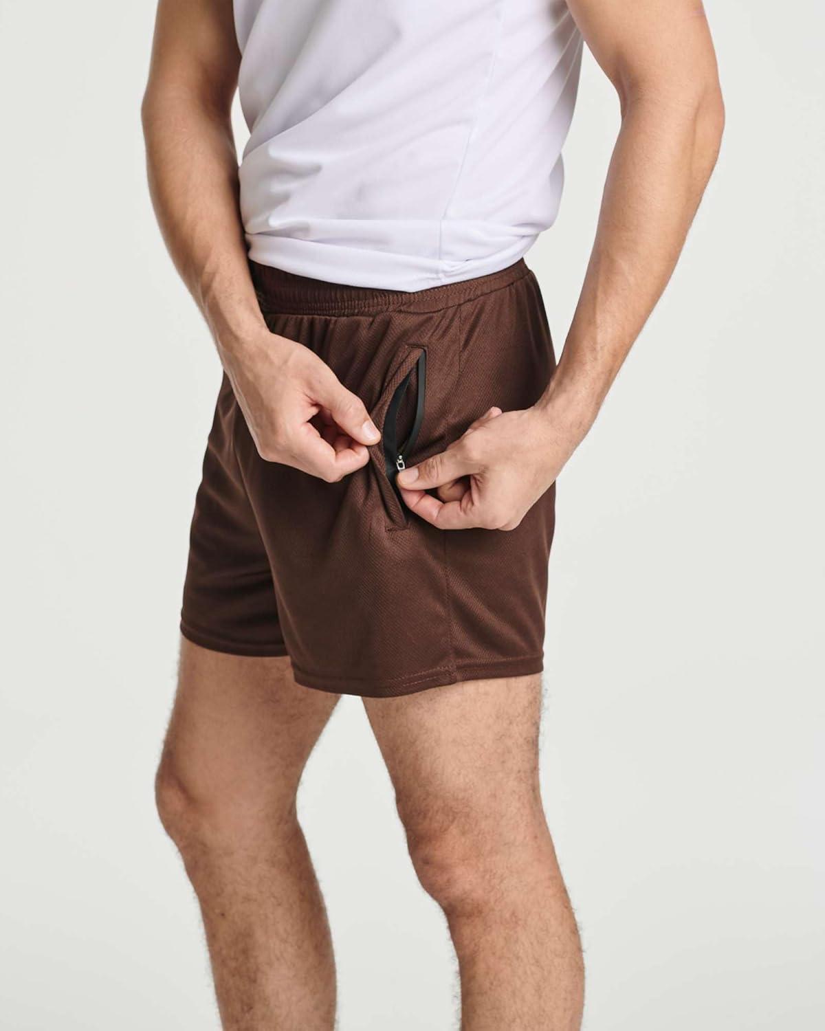 imageReal Essentials 4 Pack Mens 3 Inch Mesh Running Short Shorts with Zipper Pockets  Quick Dry Gym Athletic