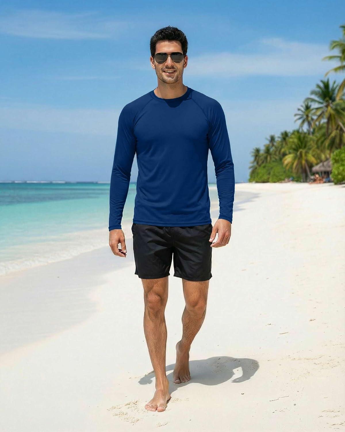 imageReal Essentials 4 Pack Mens Long Sleeve Rash Guard Shirt UPF 50 Swim Beach UV Sun Protection Fishing Quick Dry Big ampamp TallSet 2