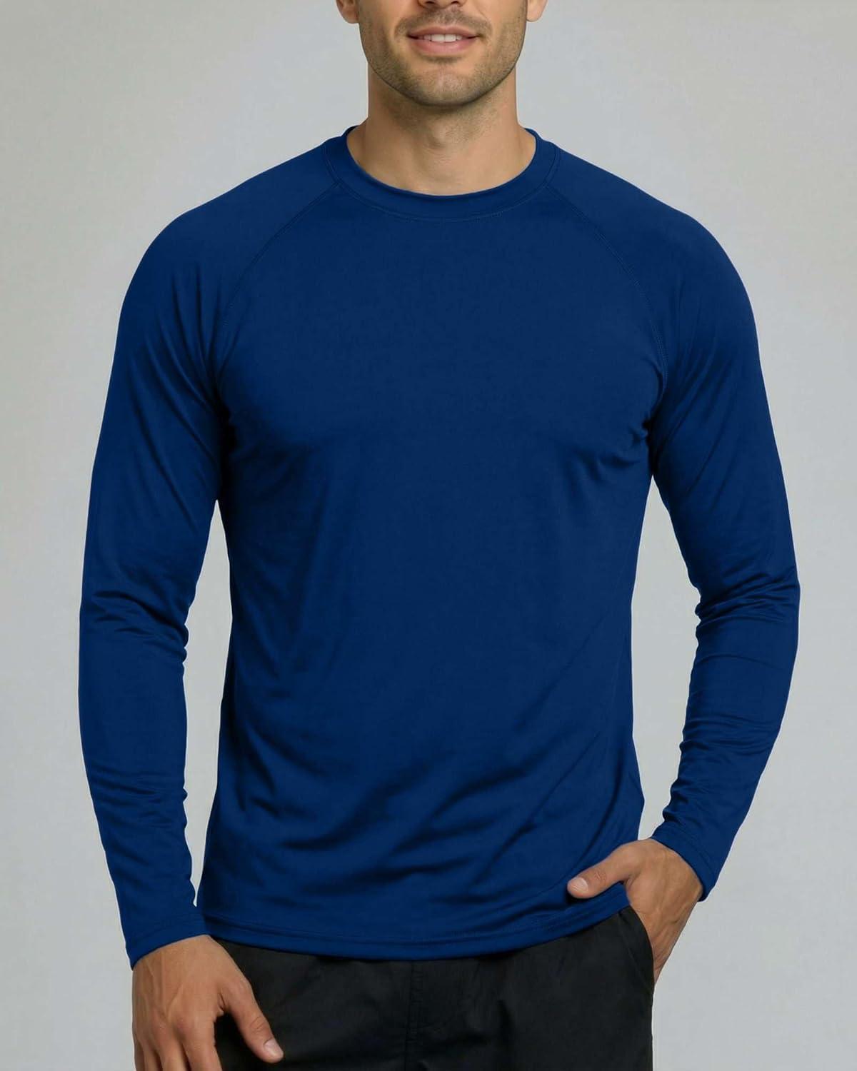 imageReal Essentials 4 Pack Mens Long Sleeve Rash Guard Shirt UPF 50 Swim Beach UV Sun Protection Fishing Quick Dry Big ampamp TallSet 4