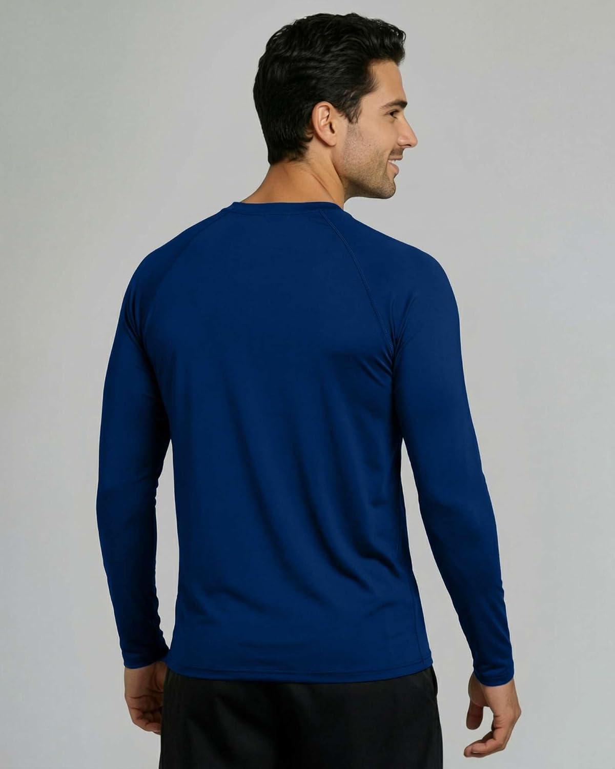 imageReal Essentials 4 Pack Mens Long Sleeve Rash Guard Shirt UPF 50 Swim Beach UV Sun Protection Fishing Quick Dry Big ampamp TallSet 4