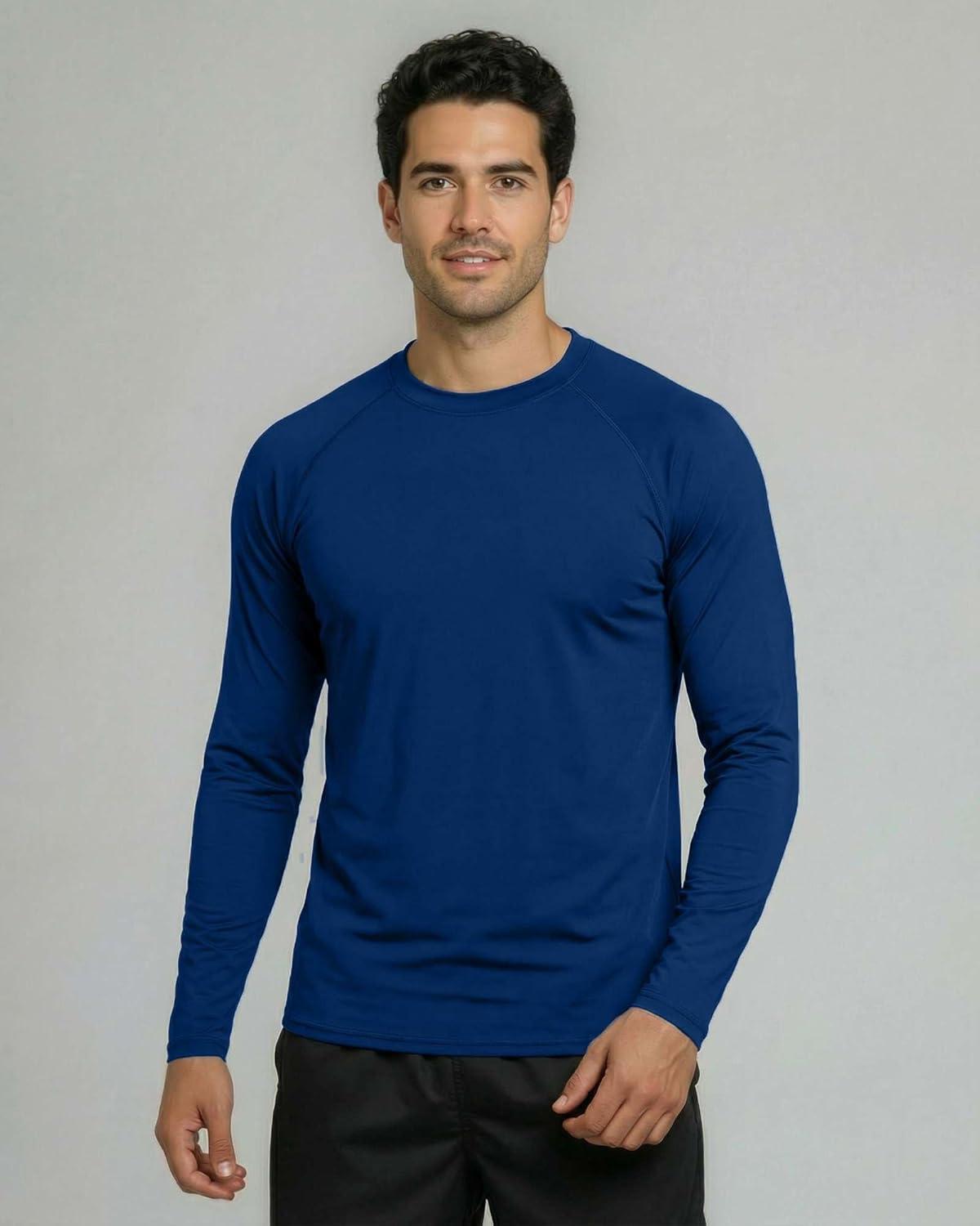 imageReal Essentials 4 Pack Mens Long Sleeve Rash Guard Shirt UPF 50 Swim Beach UV Sun Protection Fishing Quick Dry Big ampamp TallSet 4