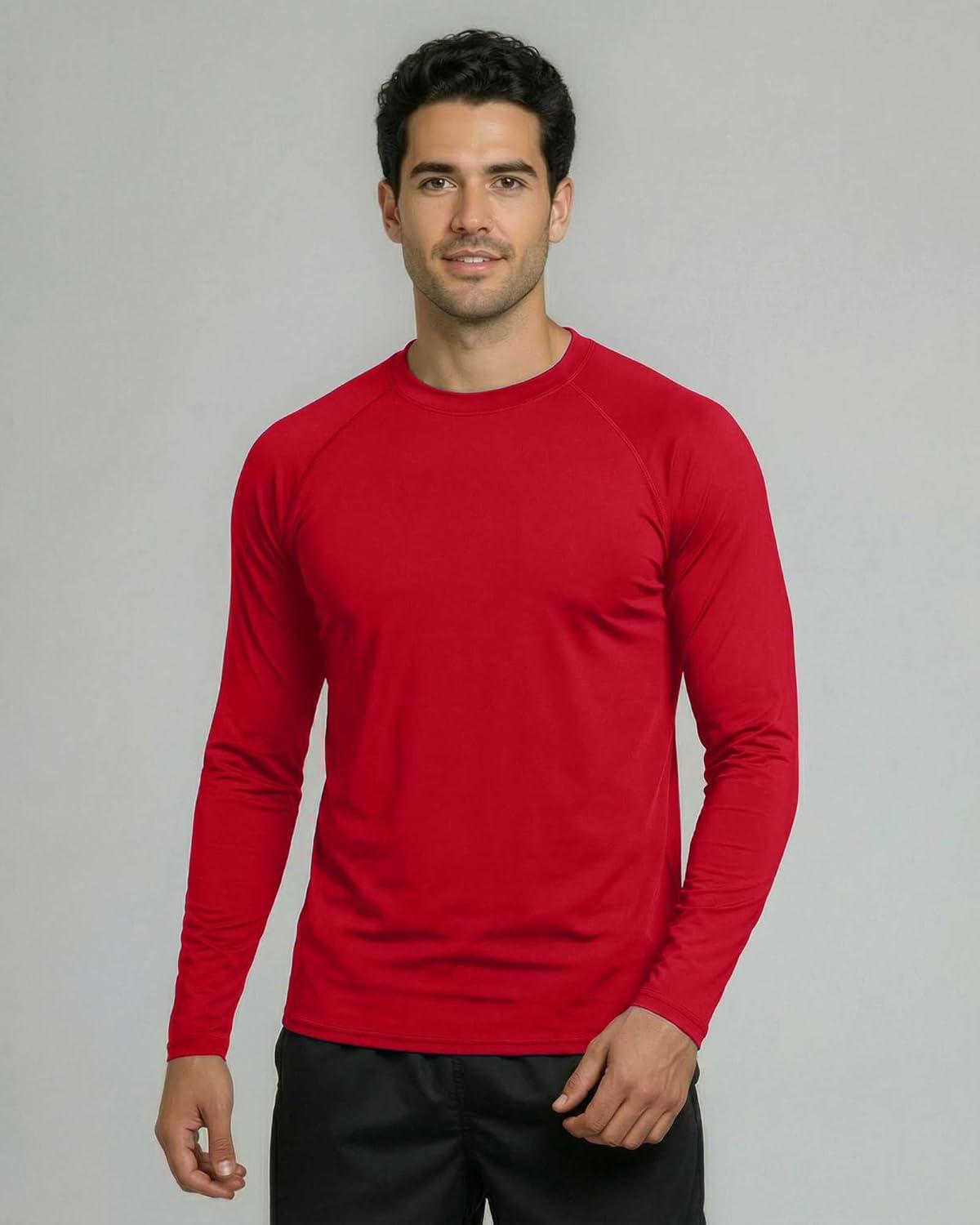 imageReal Essentials 4 Pack Mens Long Sleeve Rash Guard Shirt UPF 50 Swim Beach UV Sun Protection Fishing Quick Dry Big ampamp TallSet 5