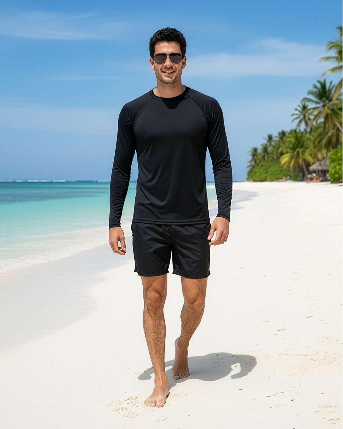 imageReal Essentials 4 Pack Mens Long Sleeve Rash Guard Shirt UPF 50 Swim Beach UV Sun Protection Fishing Quick Dry Big ampamp TallSet 5