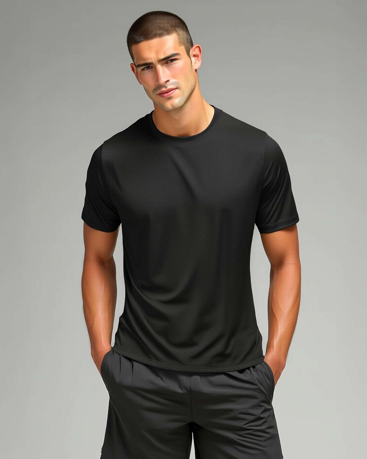 imageReal Essentials 5 Pack Mens Breeze Tech Crew Neck Workout TShirts MoistureWicking Athletic Gym Shirts Big and TallSet 1